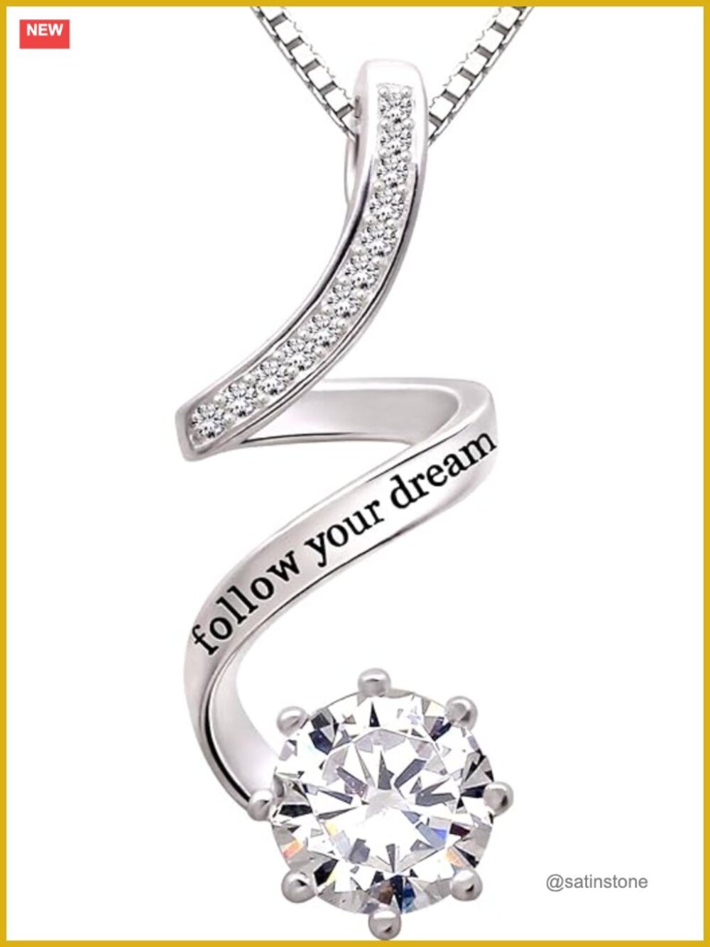 Sterling Silver Cubic Zirconia Inspirational Quote Pendant Necklace